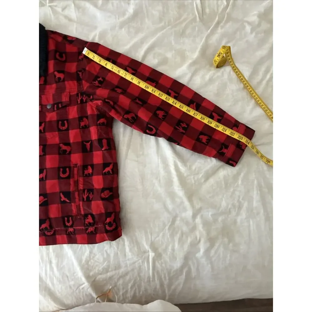 Levi’s Premium Sherpa Trucker Jacket XL Red Plaid Western Print New